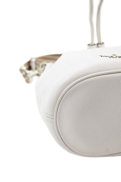 Kate Spade New York Womens Leather Bucket Drawstring Shoulder Handbag White