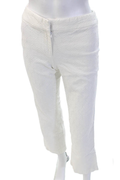 Elie Tahari Womens Cropped Pants White Geometric Tencel Rayon Size 2