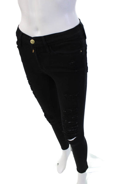 Frame Denim Womens Skinny Ankle Jeans Black Mid Rise Button Fly Size 24