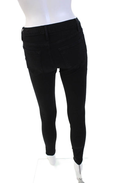 Frame Denim Womens Skinny Ankle Jeans Black Mid Rise Button Fly Size 24