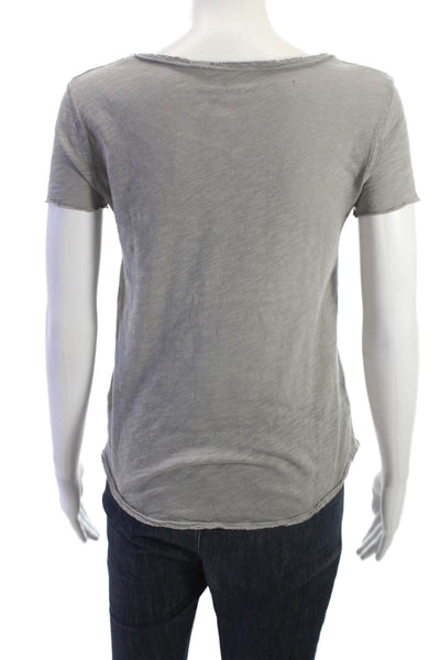 Zadig & Voltaire Women Gray V-Neck Short Sleeve T-Shirt Bird Print Size XS