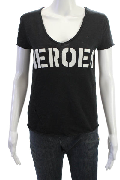 Zadig & Voltaire Womens Black V-Neck Graphic Cotton T-Shirt Size XS