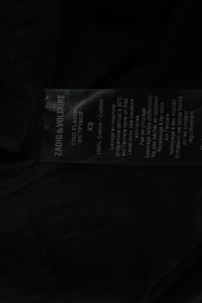 Zadig & Voltaire Womens Black V-Neck Graphic Cotton T-Shirt Size XS