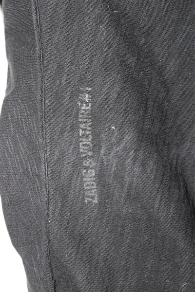 Zadig & Voltaire Womens Black V-Neck Graphic Cotton T-Shirt Size XS