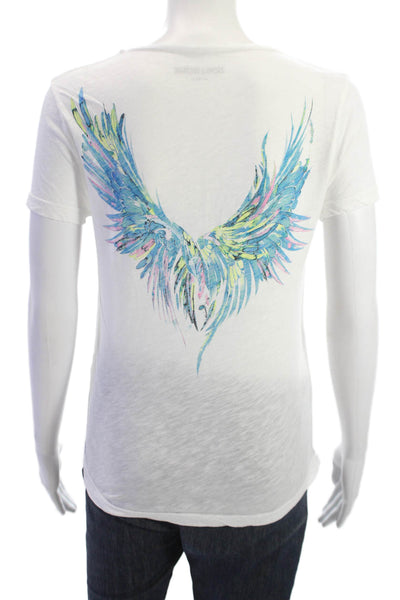 Zadig & Voltaire Women V-Neck Bird Cotton Tee Short Sleeve Size XS