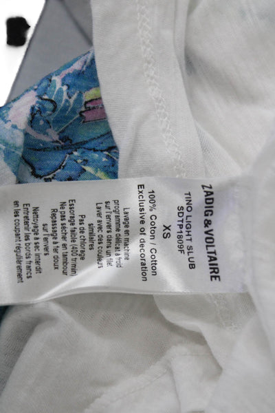 Zadig & Voltaire Women V-Neck Bird Cotton Tee Short Sleeve Size XS