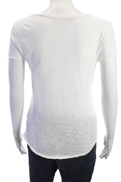 Zadig & Voltaire Women White V-Neck Cotton Graphic T-Shirt Short Sleeve Size XS