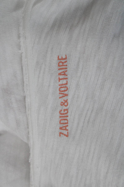Zadig & Voltaire Women White V-Neck Cotton Graphic T-Shirt Short Sleeve Size XS