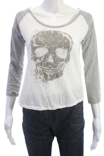 Zadig & Voltaire Womens Jersey Skull Tee Gray 3/4 Sleeve Cotton Size XS