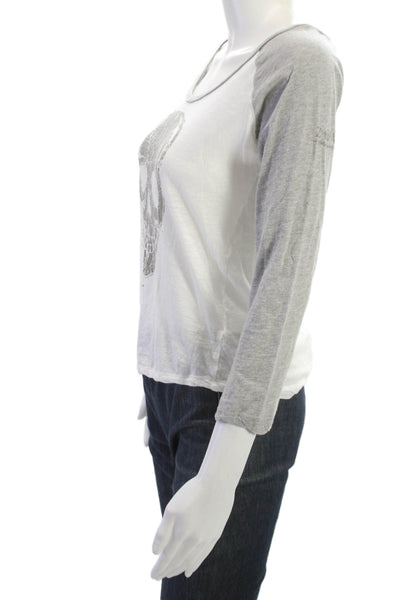 Zadig & Voltaire Womens Jersey Skull Tee Gray 3/4 Sleeve Cotton Size XS