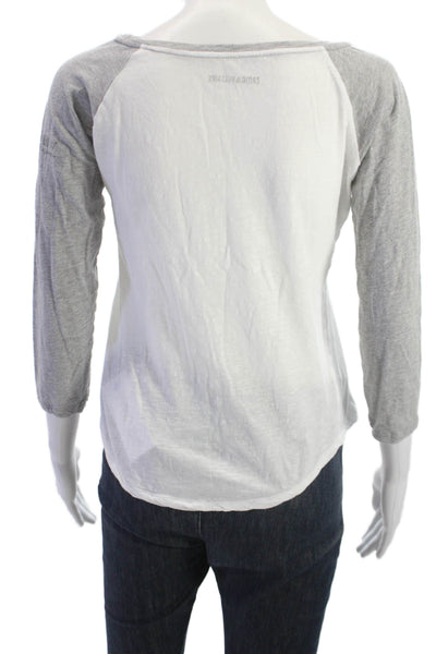 Zadig & Voltaire Womens Jersey Skull Tee Gray 3/4 Sleeve Cotton Size XS