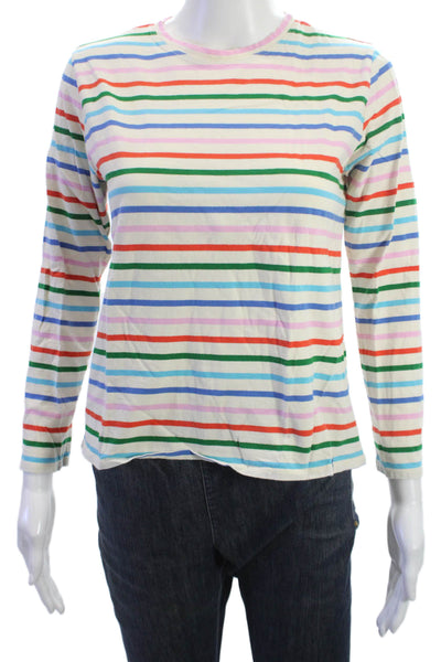 Kule Womens Striped Multi Color Cotton T-Shirt Long Sleeve Crew Size S