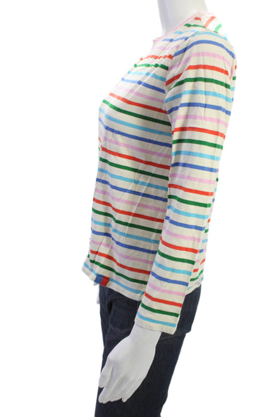 Kule Womens Striped Multi Color Cotton T-Shirt Long Sleeve Crew Size S