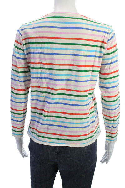 Kule Womens Striped Multi Color Cotton T-Shirt Long Sleeve Crew Size S