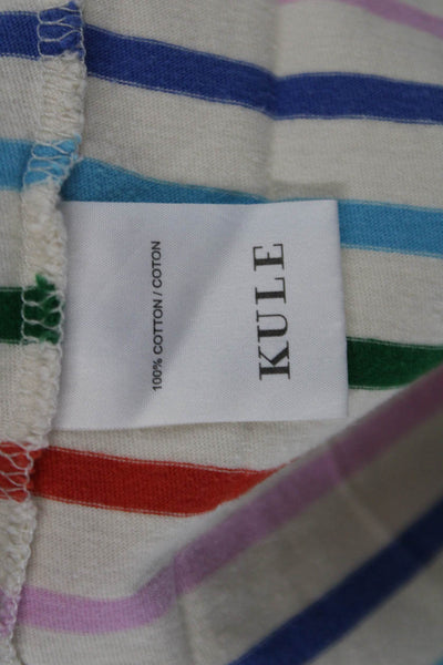 Kule Womens Striped Multi Color Cotton T-Shirt Long Sleeve Crew Size S