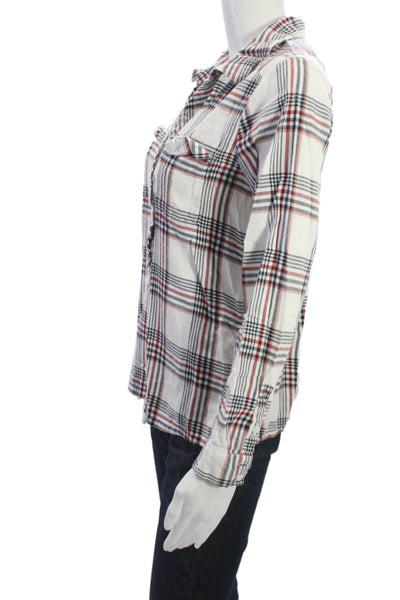 Soft Joie Women Collared White Plaid Cotton Long Sleeve Button-Up Top Size XS
