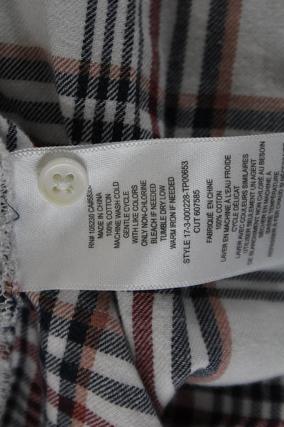 Soft Joie Women Collared White Plaid Cotton Long Sleeve Button-Up Top Size XS