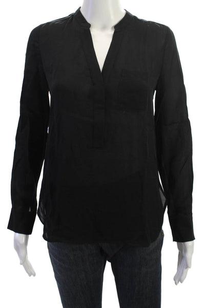 Vince Women Basic Silk Blouse Black Long Sleeve Button Solid Size 0