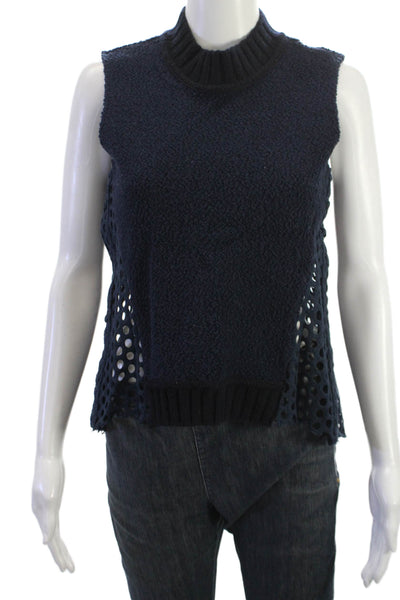 Sea New York Women Dark Blue Cotton Blend Mock Neck Zip Sleeveless Tank Size XS