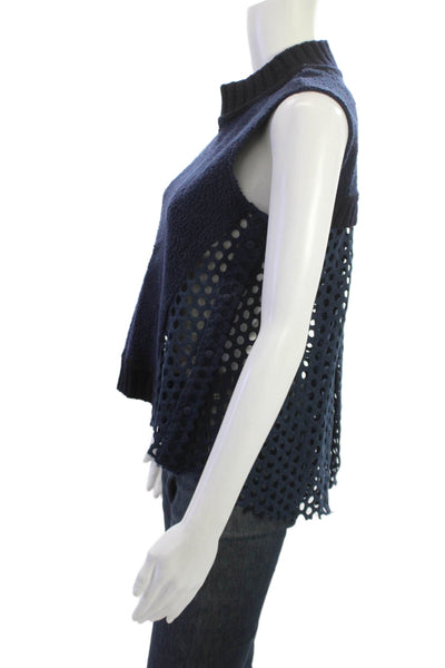Sea New York Women Dark Blue Cotton Blend Mock Neck Zip Sleeveless Tank Size XS