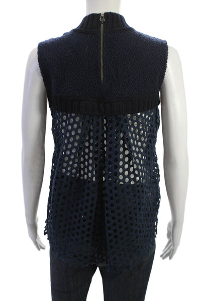 Sea New York Women Dark Blue Cotton Blend Mock Neck Zip Sleeveless Tank Size XS
