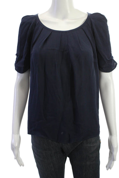 Joie Women Dark Blue Silk Round Neck Short Sleeve Blouse Size XS