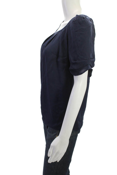 Joie Women Dark Blue Silk Round Neck Short Sleeve Blouse Size XS