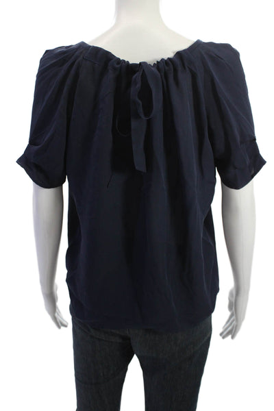Joie Women Dark Blue Silk Round Neck Short Sleeve Blouse Size XS