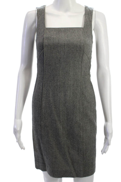 Banana Republic Women Sheath Dress Gray Square Neck Wool Zip Sleeveless Size 0