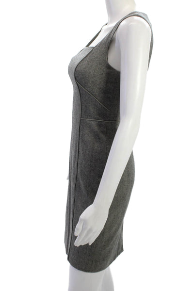 Banana Republic Women Sheath Dress Gray Square Neck Wool Zip Sleeveless Size 0