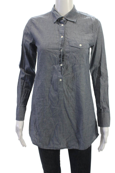 J Crew Womens Dark Gray Cotton Collared Tunic Button Up Long Sleeve Size 2XS