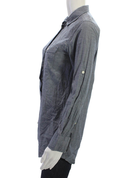 J Crew Womens Dark Gray Cotton Collared Tunic Button Up Long Sleeve Size 2XS