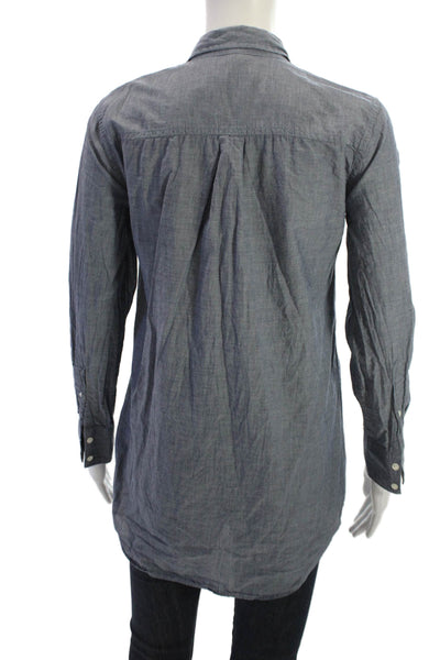 J Crew Womens Dark Gray Cotton Collared Tunic Button Up Long Sleeve Size 2XS