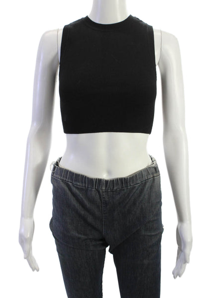 Zara Womens Cropped Sleeveless Tank Black Crew Neck Size S