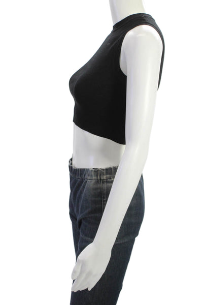 Zara Womens Cropped Sleeveless Tank Black Crew Neck Size S
