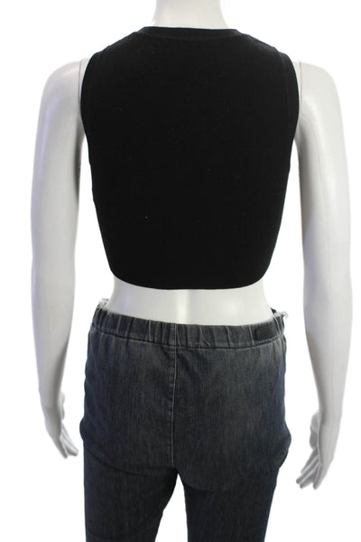 Zara Womens Cropped Sleeveless Tank Black Crew Neck Size S
