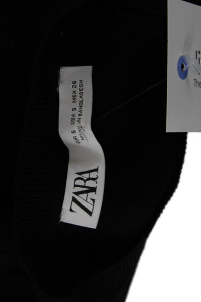 Zara Womens Cropped Sleeveless Tank Black Crew Neck Size S