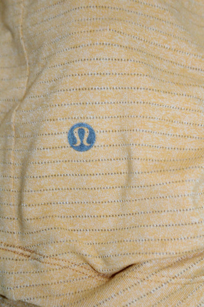 Lululemon Mens Yellow Striped Crew Neck Short Sleeve T-Shirt Nylon Blend Size L