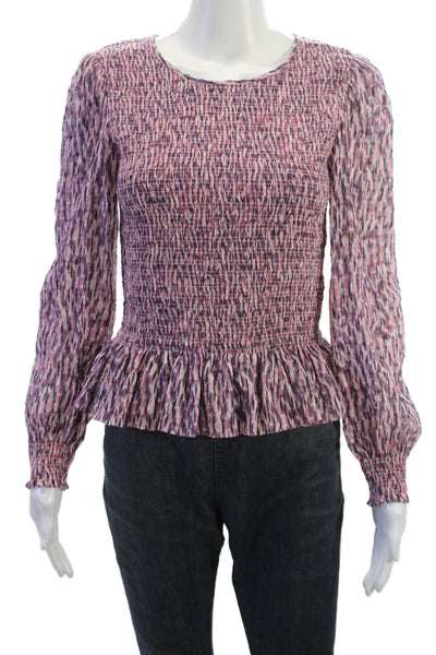 Rebecca Taylor Womens Boho Pink Silk Blend Blouse Long Sleeve Size 2