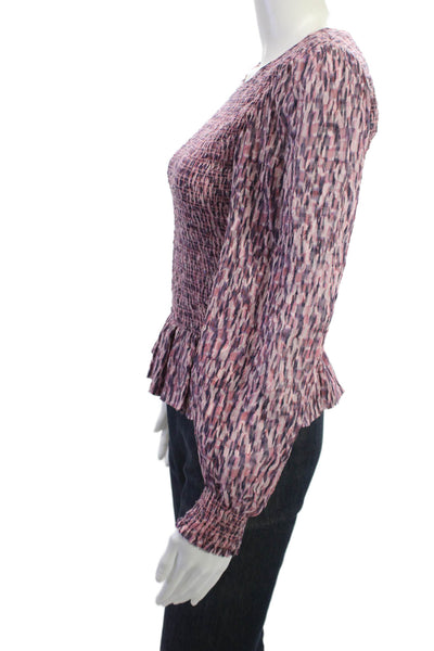 Rebecca Taylor Womens Boho Pink Silk Blend Blouse Long Sleeve Size 2