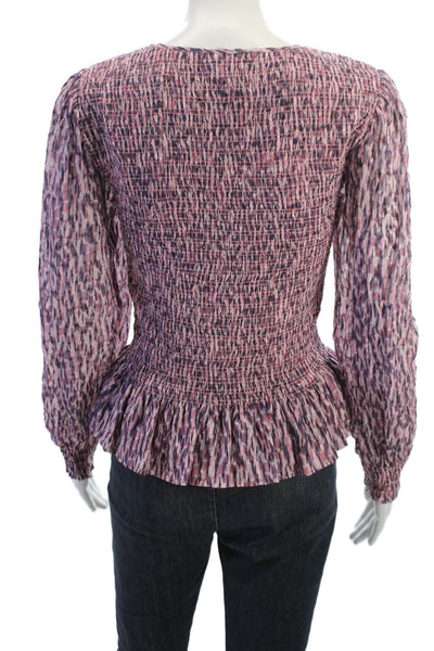 Rebecca Taylor Womens Boho Pink Silk Blend Blouse Long Sleeve Size 2