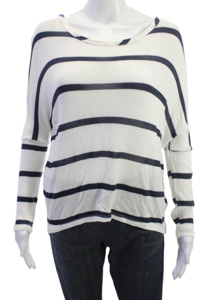 Vintage Havana Women Cardigan Sweaters White Striped Button Long Sleeve Size M