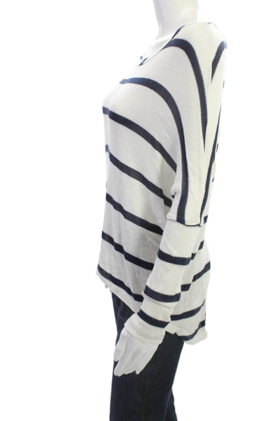 Vintage Havana Women Cardigan Sweaters White Striped Button Long Sleeve Size M