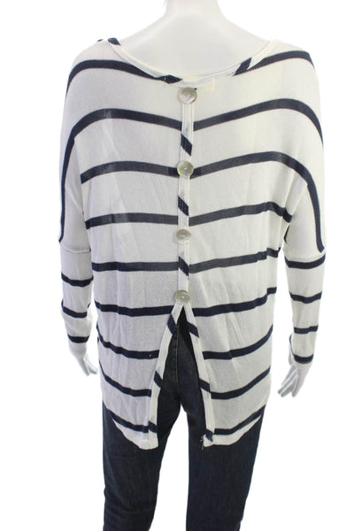 Vintage Havana Women Cardigan Sweaters White Striped Button Long Sleeve Size M
