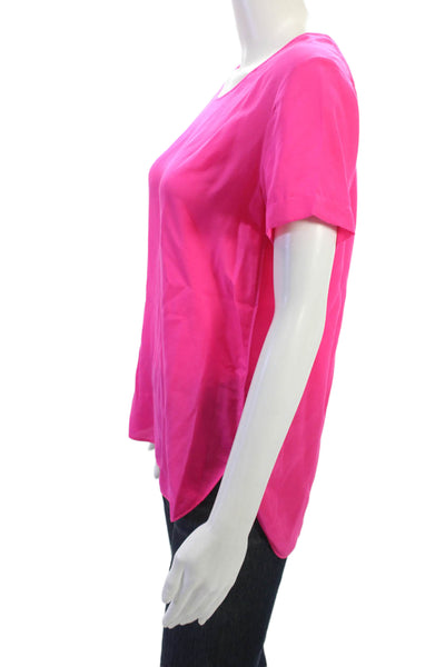 Otte Women Pink Basic Short Sleeve Solid Round Neck Polyester Blouse Size PP