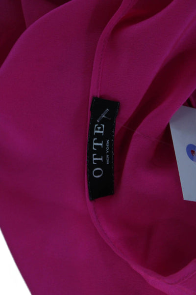 Otte Women Pink Basic Short Sleeve Solid Round Neck Polyester Blouse Size PP