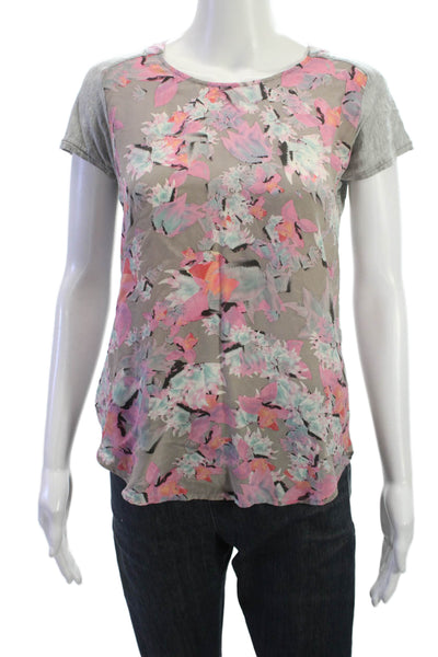Rebecca Taylor Women Basic Floral Silk Short Sleeve Round Neck T-Shirt Size XS