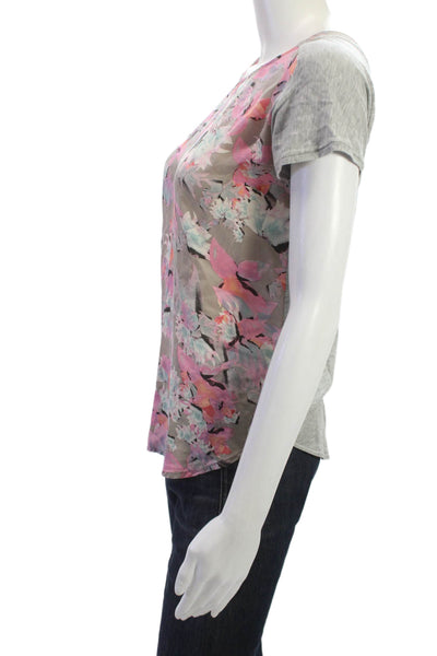 Rebecca Taylor Women Basic Floral Silk Short Sleeve Round Neck T-Shirt Size XS