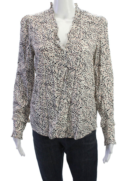 Ba&Sh Womens Leopard Viscose Long Sleeve Button Up Blouse Beige Size XS