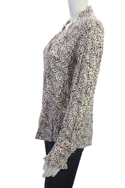 Ba&Sh Womens Leopard Viscose Long Sleeve Button Up Blouse Beige Size XS